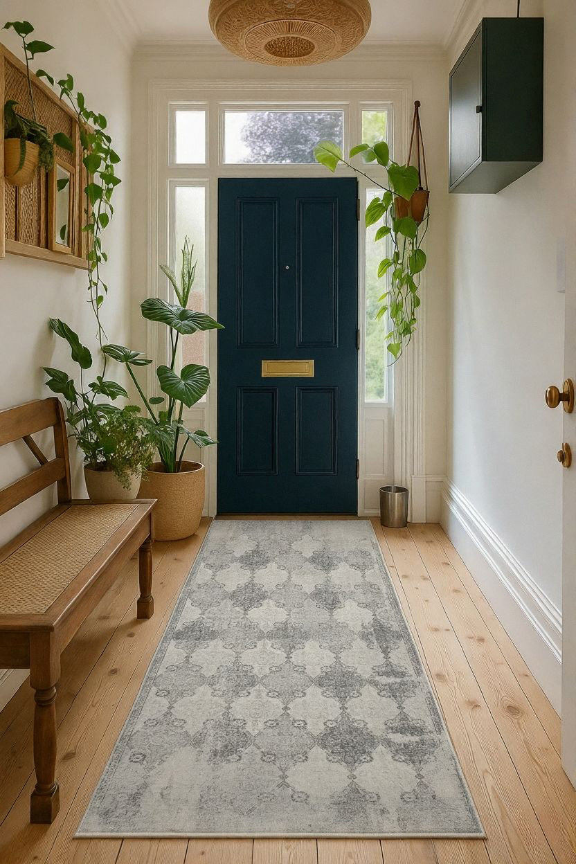 Nazira Damask Contemporary Grey Indoor Rug [AUC]-19
