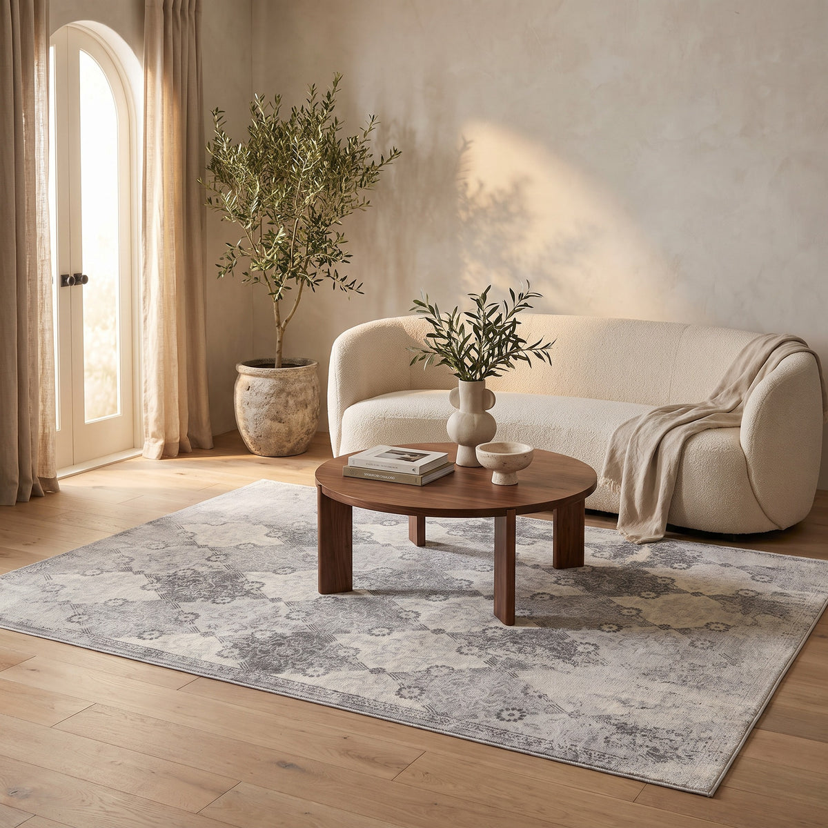 Tapis Nazira damassé contemporain gris