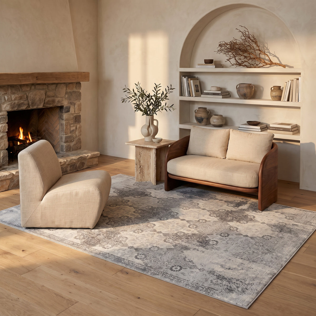 Tapis Nazira damassé contemporain gris