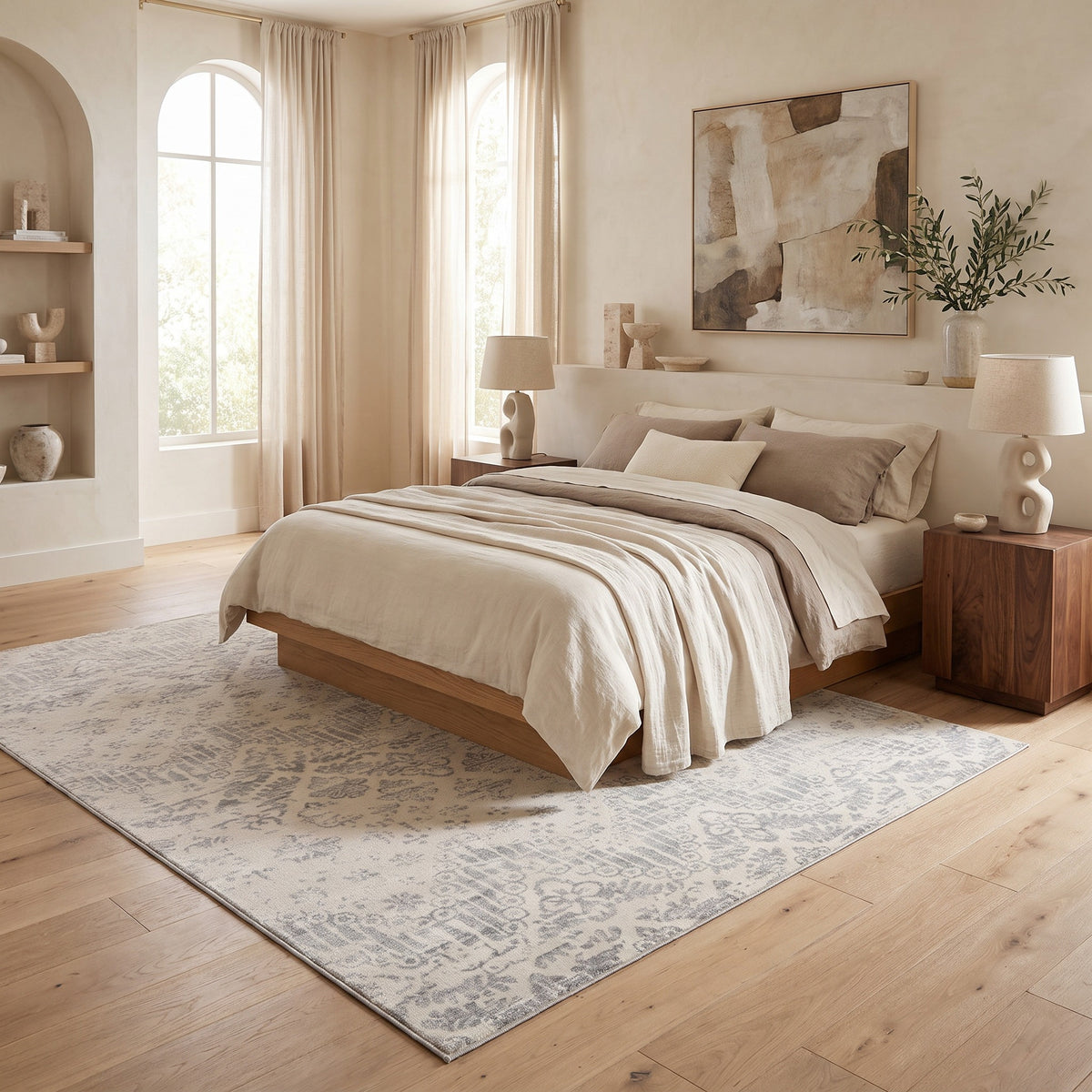 Liora Damask Traditional Grey Indoor Rug