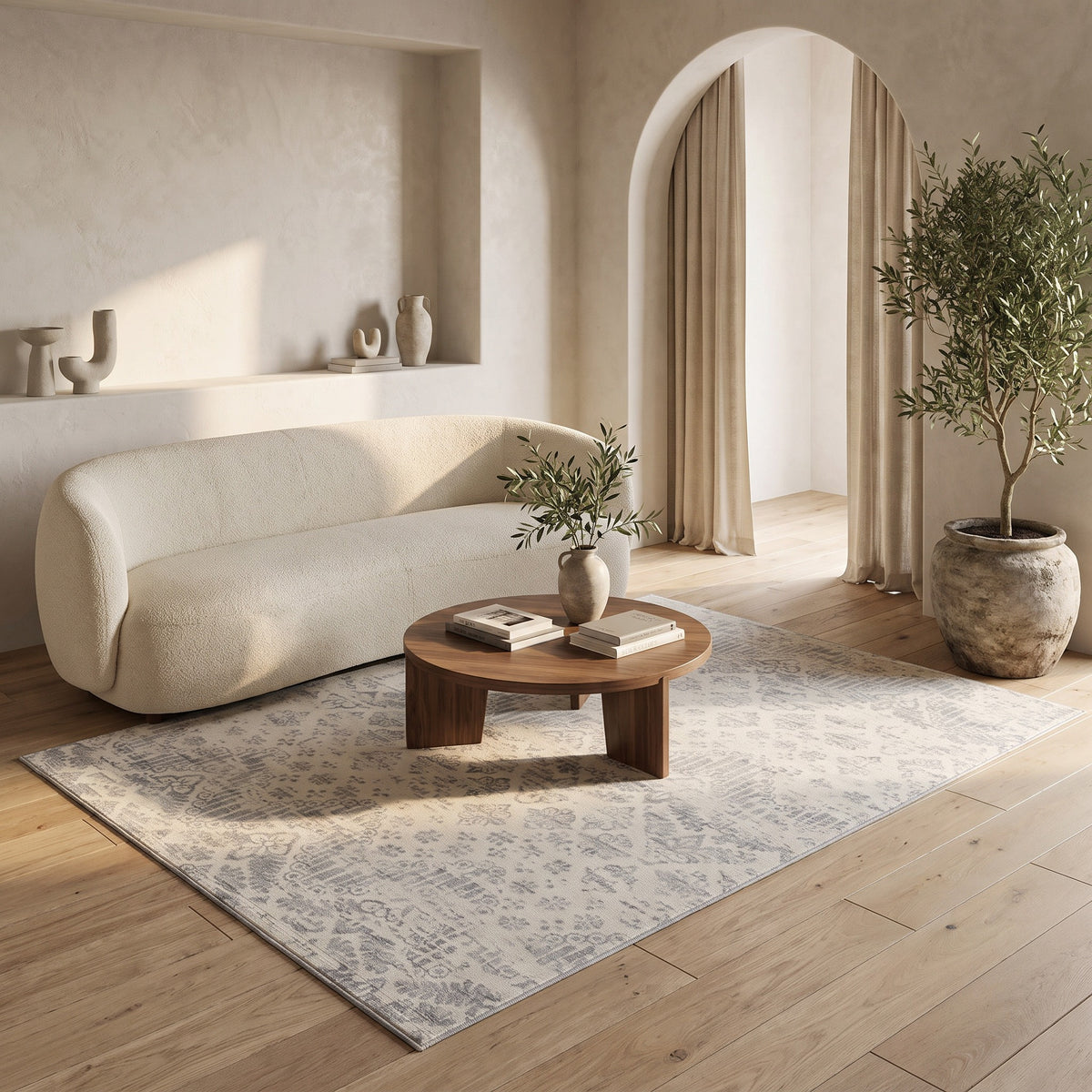 Liora Damask Traditional Grey Indoor Rug