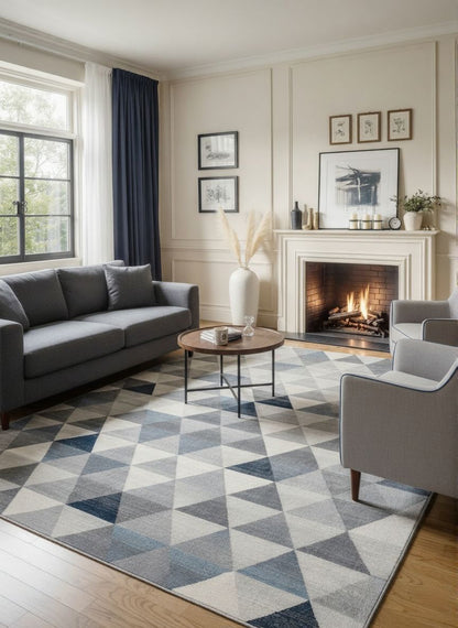 Eldin Geometric Contemporary Blue Indoor Rug-2