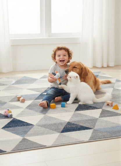 Eldin Geometric Contemporary Blue Indoor Rug-8