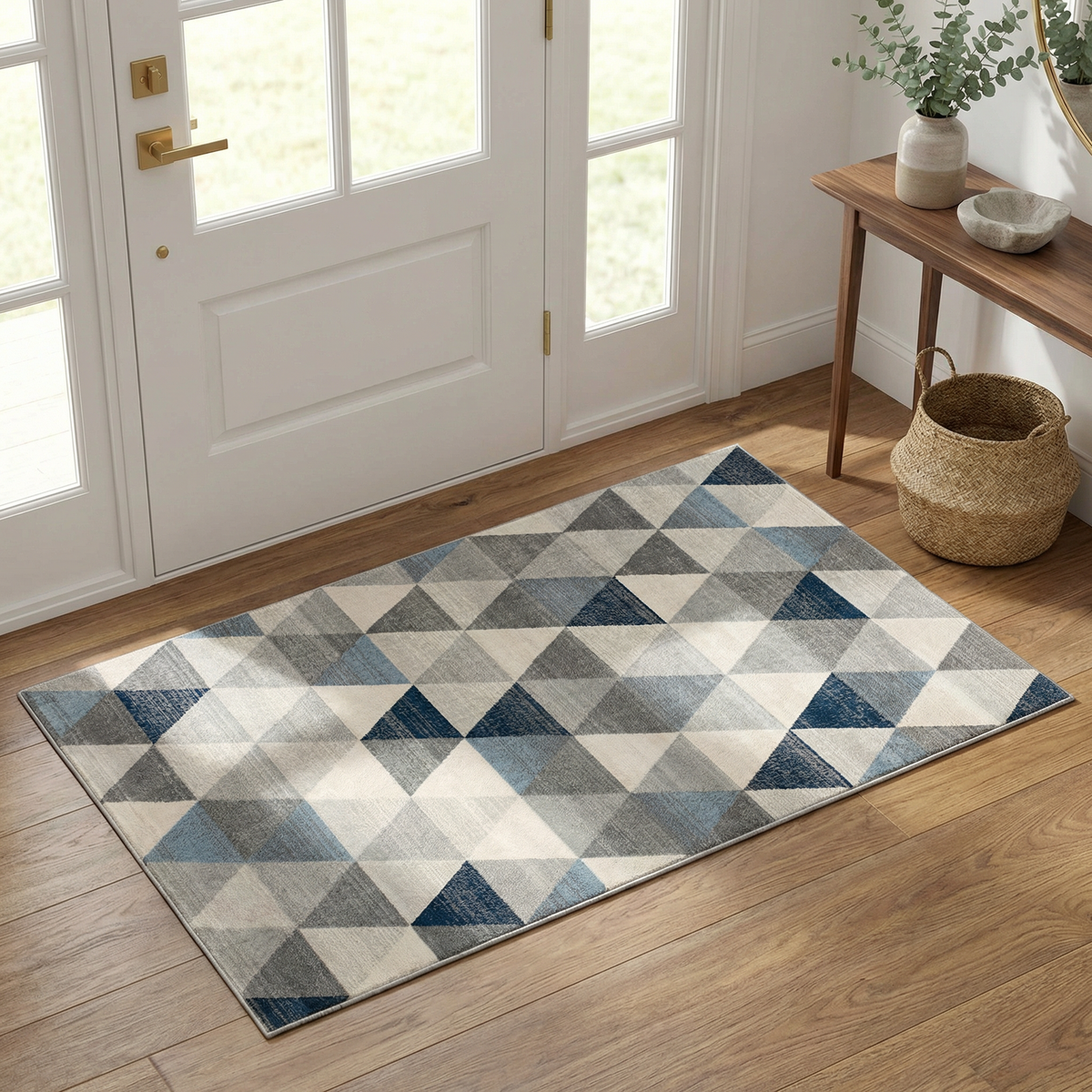 Tapis Eldin géométrique contemporain bleu