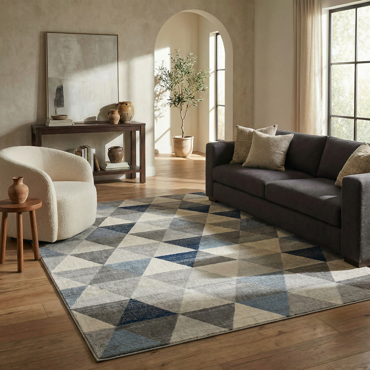 Tapis Eldin géométrique contemporain bleu
