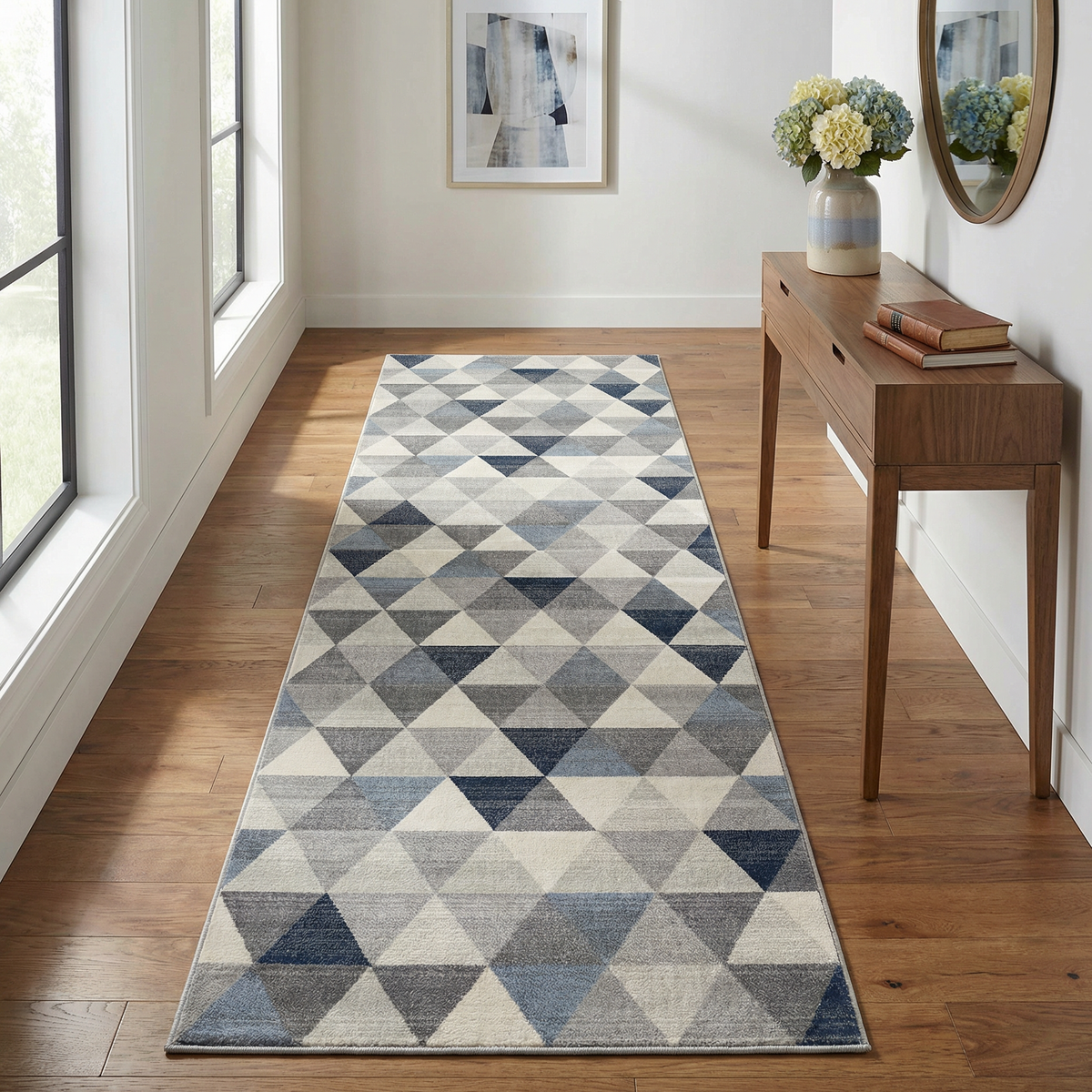 Tapis Eldin géométrique contemporain bleu
