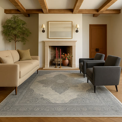 Soraya Medallion Floral Grey Indoor Rug