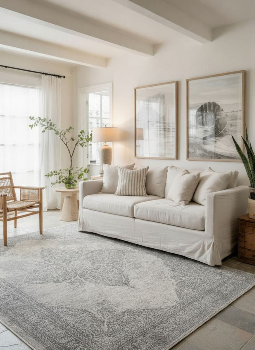 Soraya Medallion Floral Grey Indoor Rug