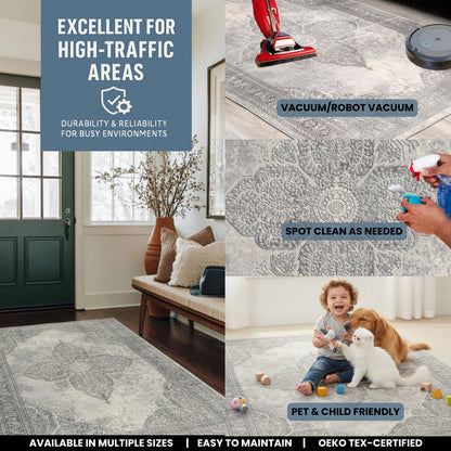 Soraya Medallion Floral Grey Indoor Rug