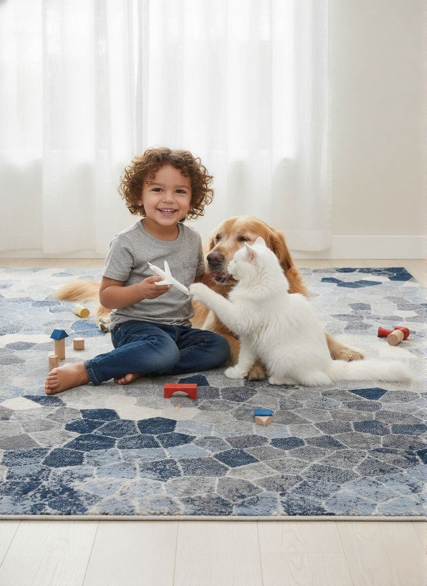 Zahra Mosaic Stone Blue Indoor Rug-13