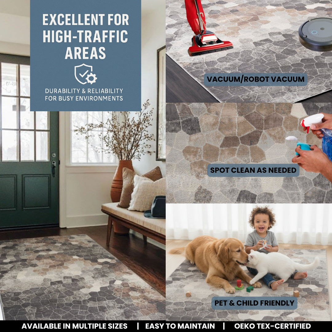 Zahra Mosaic Stone Grey Indoor Rug
