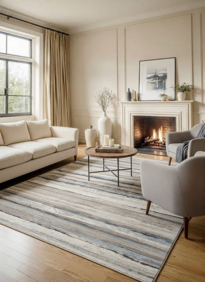 Rimal Abstract Contemporary Blue and Brown Indoor Rug-5