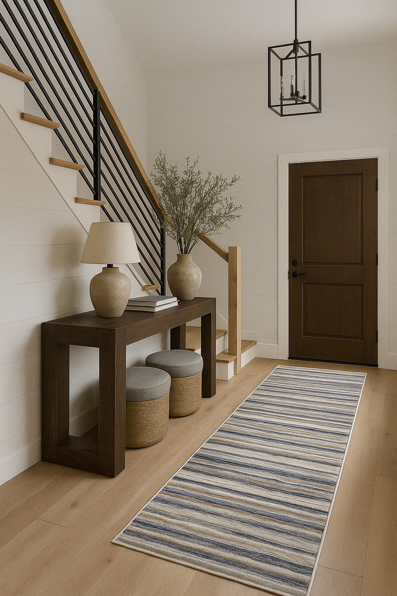 Rimal Abstract Contemporary Blue and Brown Indoor Rug-19