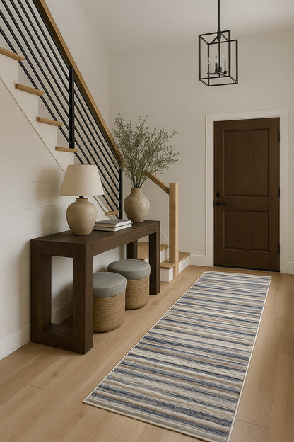 Rimal Abstract Contemporary Blue and Brown Indoor Rug-19