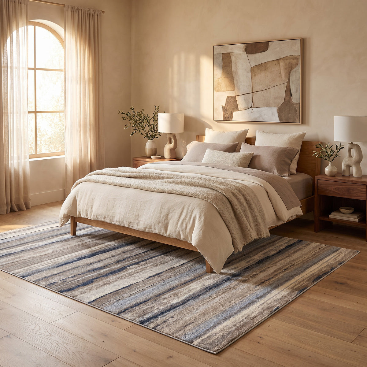 Rimal Abstract Contemporary Blue and Brown Indoor Rug