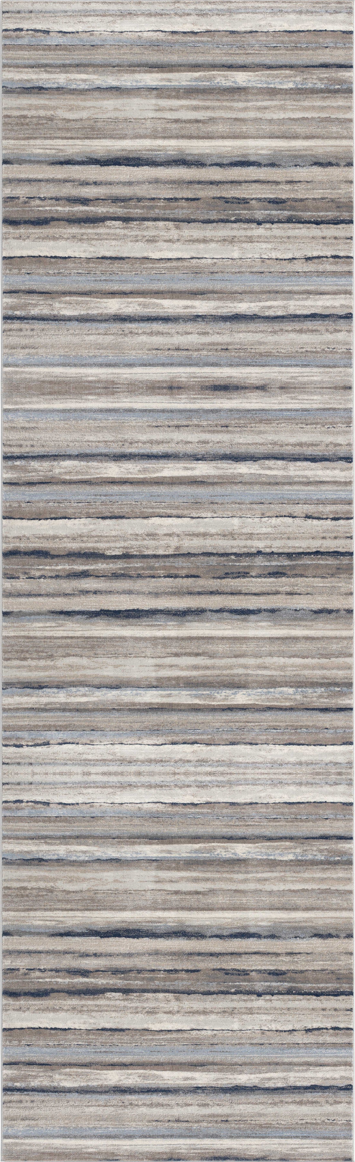 Rimal Abstract Contemporary Blue and Brown Indoor Rug