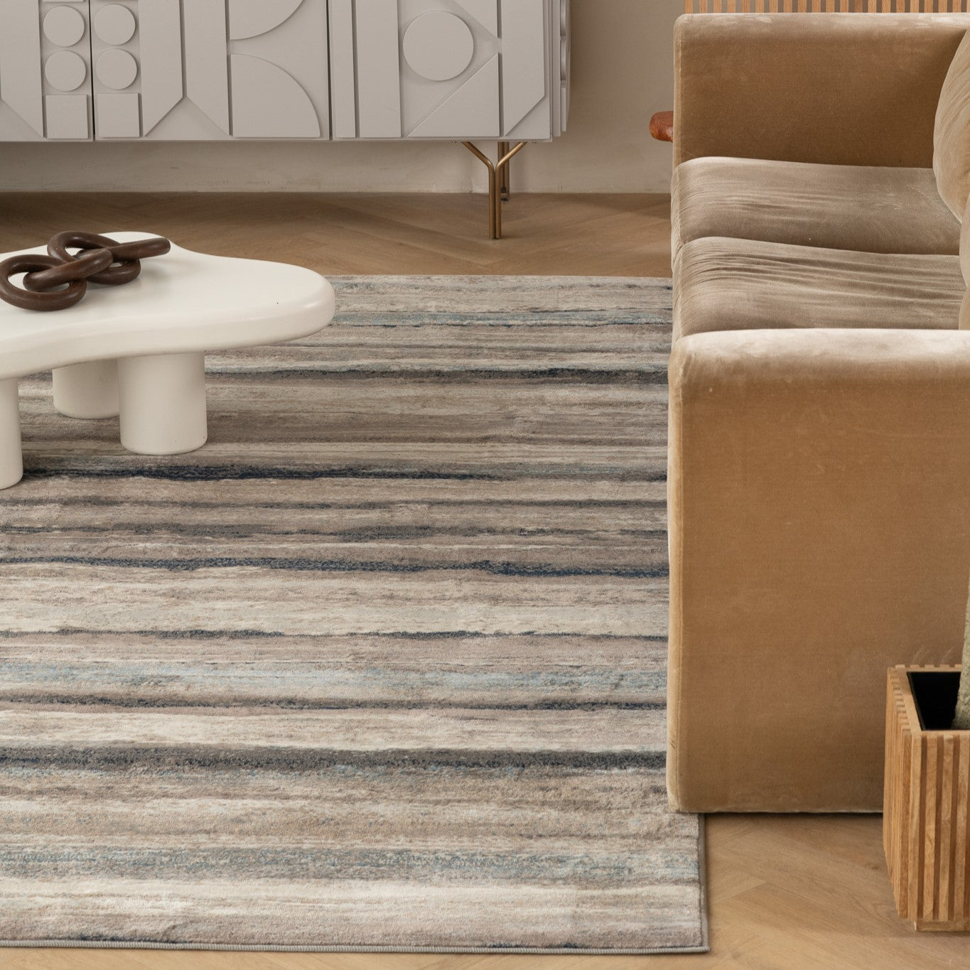 Rimal Abstract Contemporary Blue and Brown Indoor Rug-12