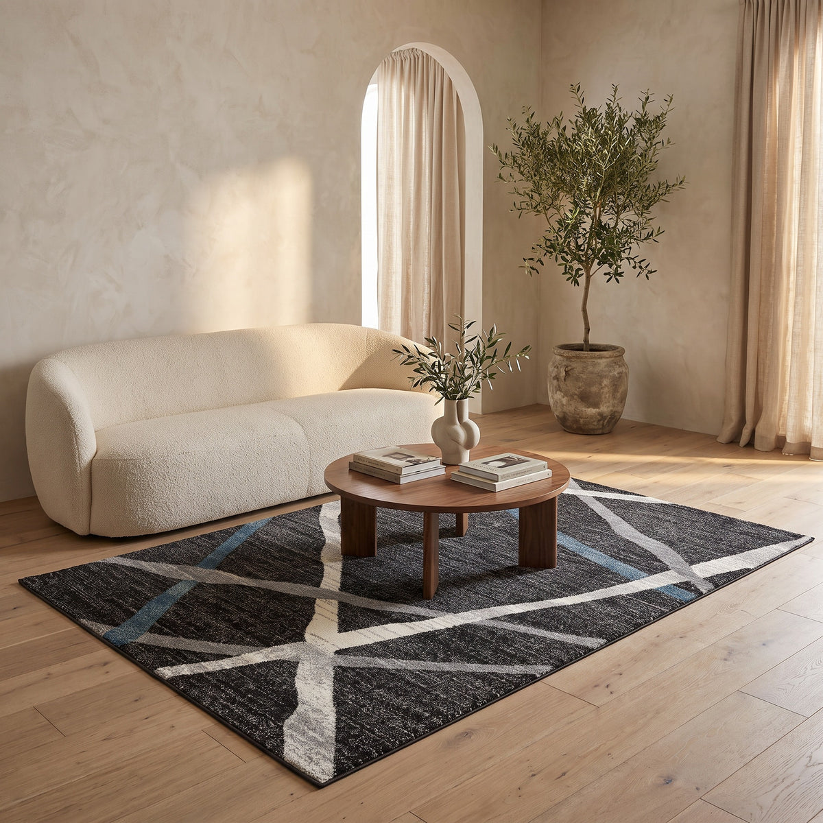 Azar Abstract Lines Contemporary Grey and Blue Indoor Rug