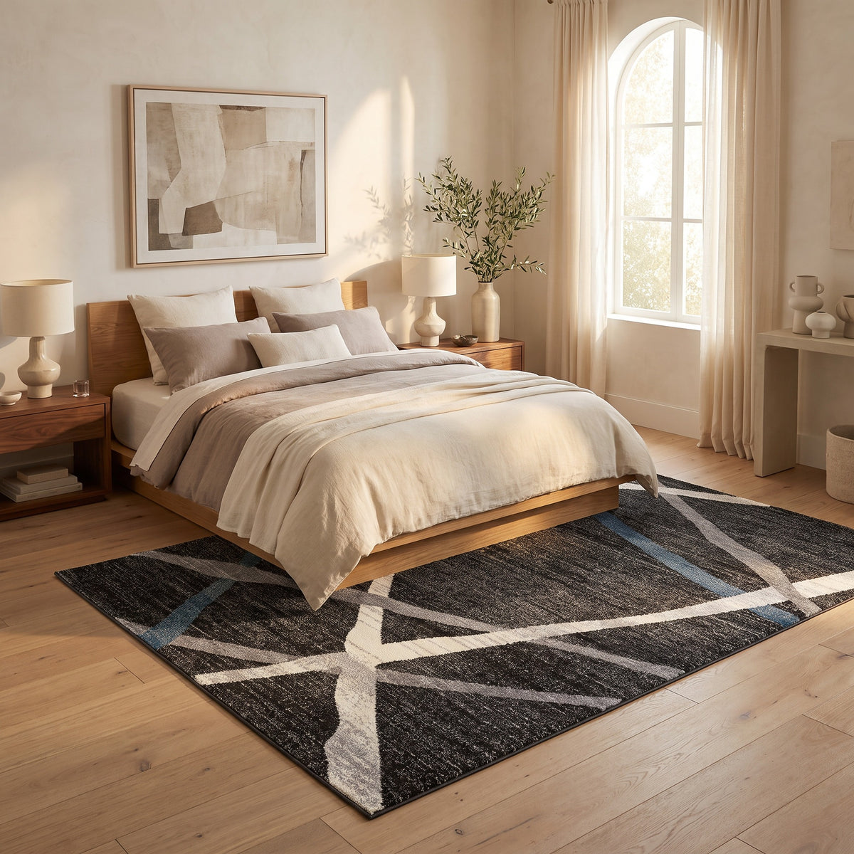 Azar Abstract Lines Contemporary Grey and Blue Indoor Rug