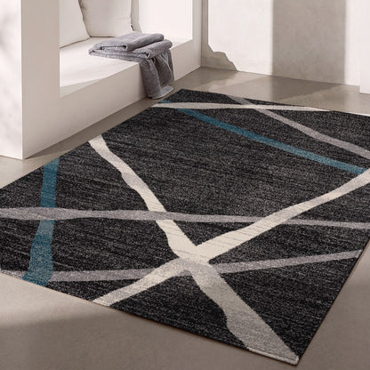 Azar Abstract Lines Contemporary Grey and Blue Indoor Rug