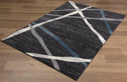 Azar Abstract Lines Contemporary Grey and Blue Indoor Rug
