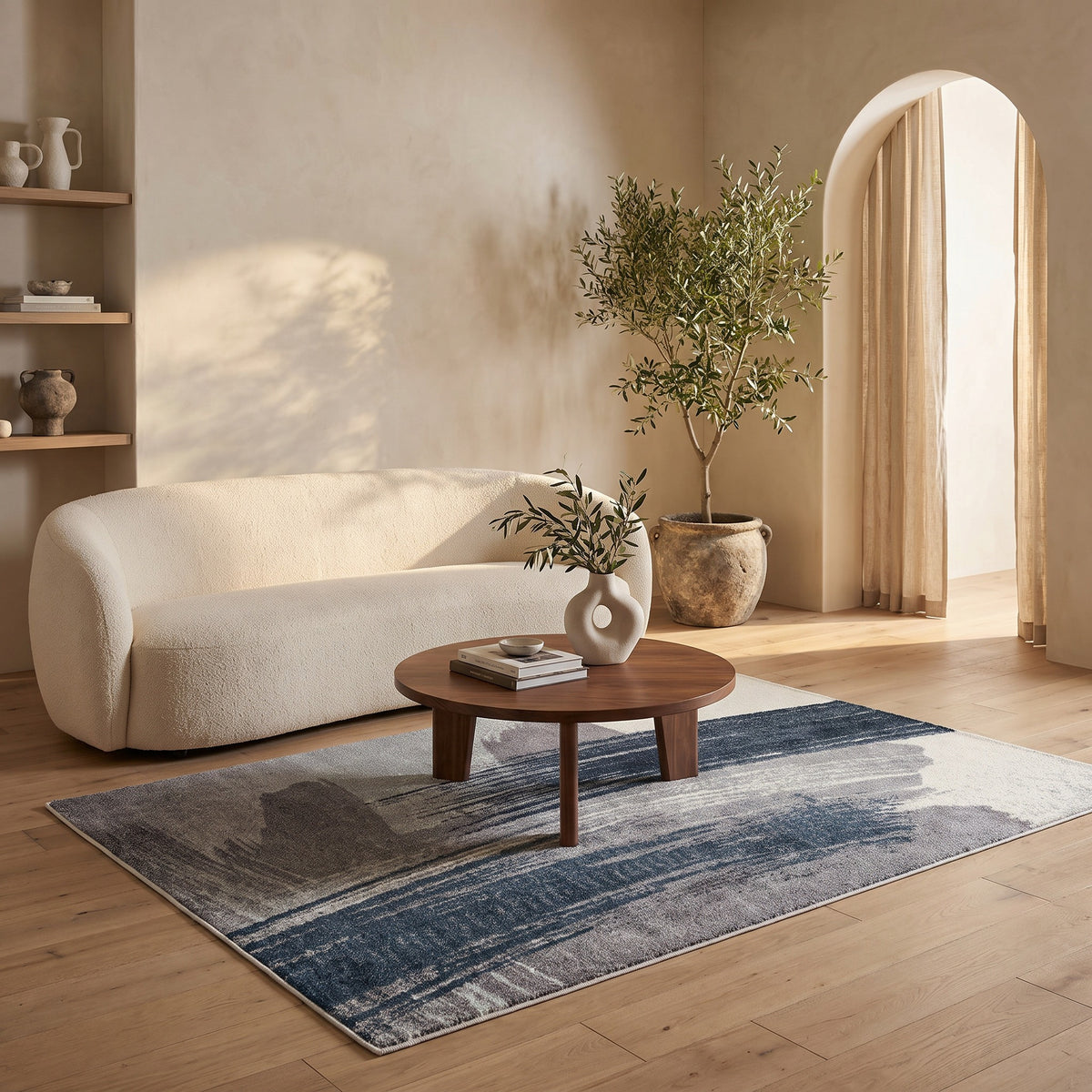 Rivah Abstract Contemporary Blue and White Indoor Rug