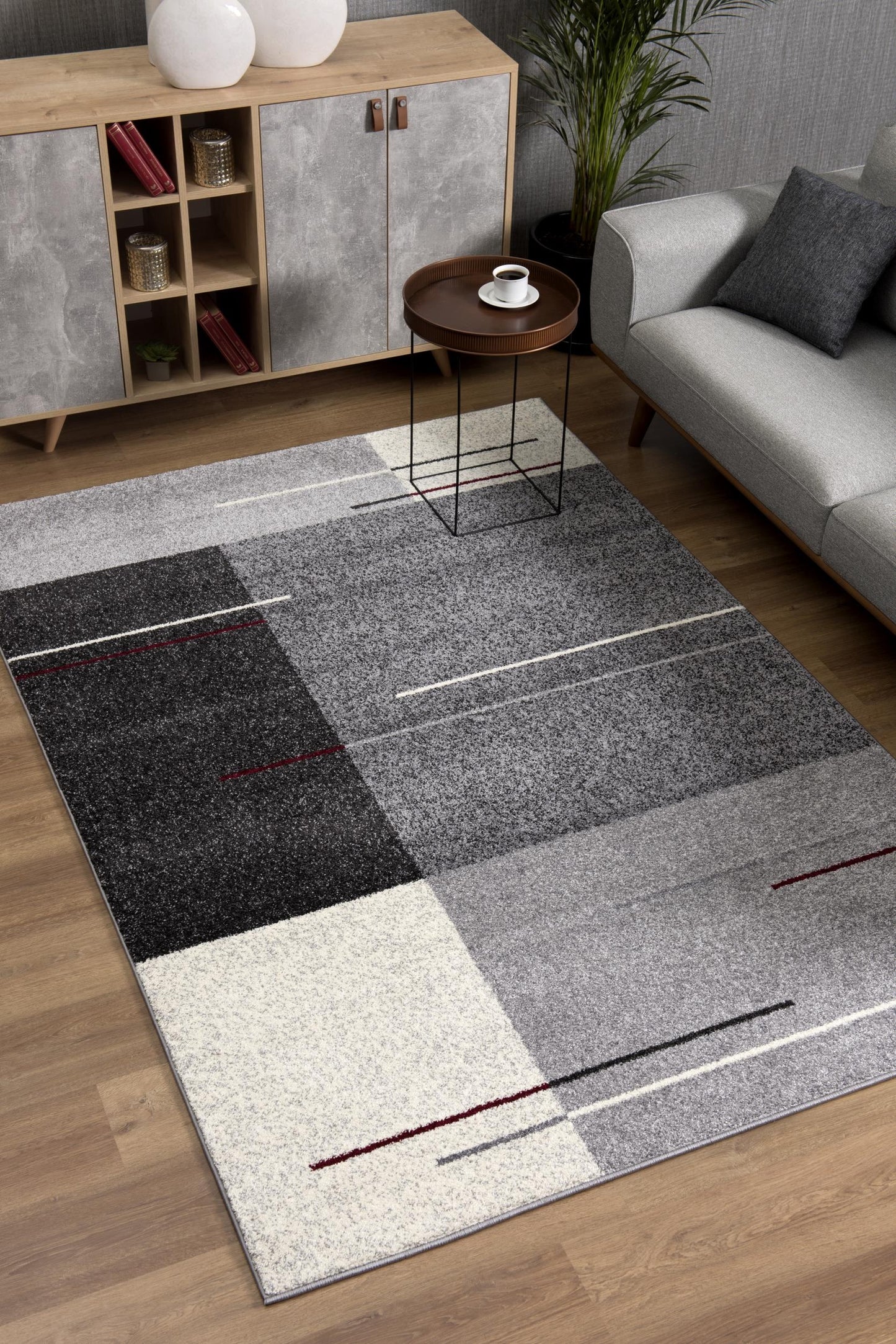 Tarin Geometric Contemporary Grey and Black Indoor Rug-6