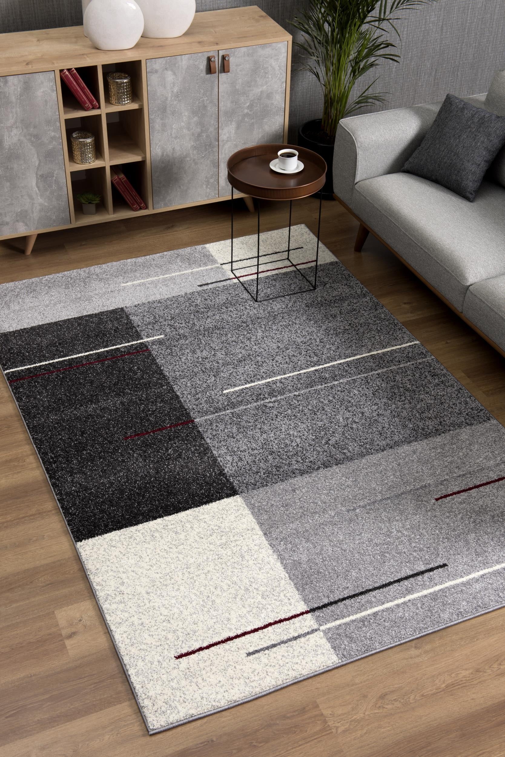 Tarin Geometric Contemporary Grey and Black Indoor Rug-6