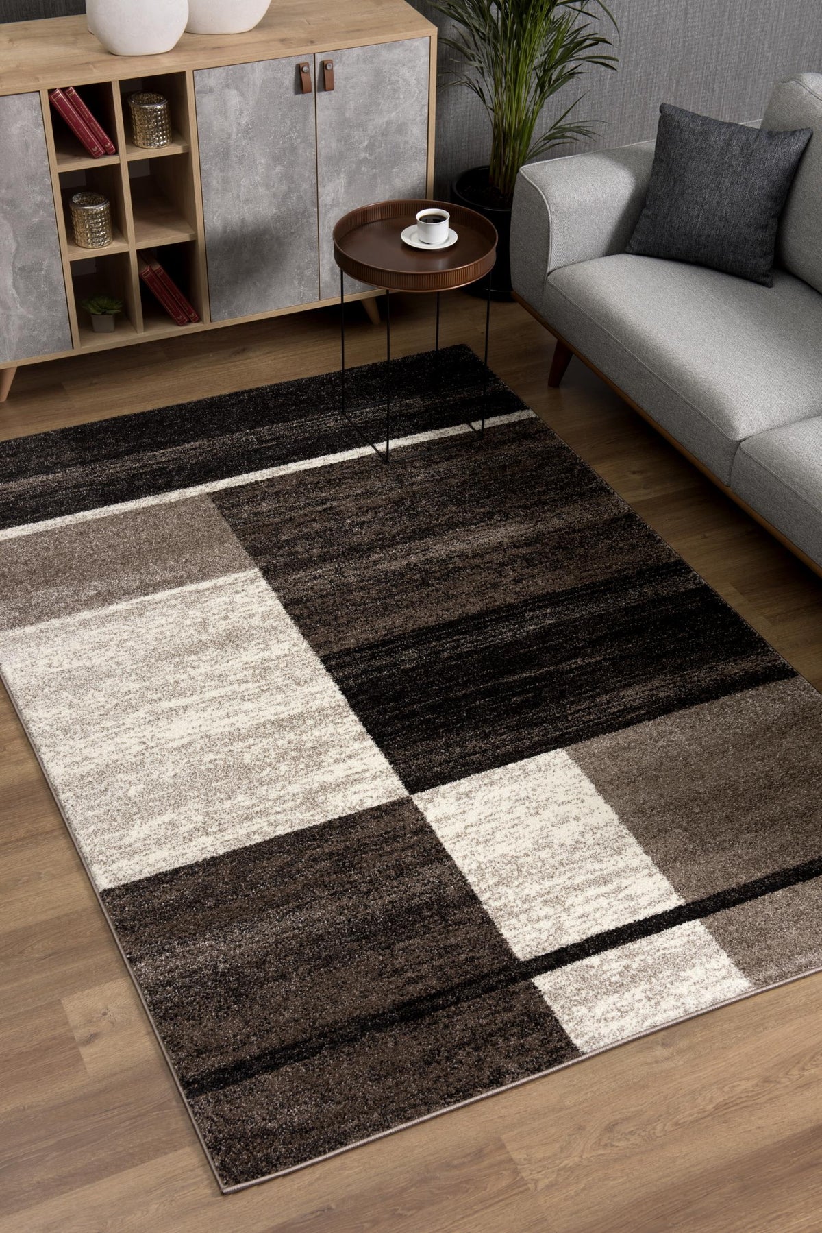Tapis marron contemporain moderne du milieu du siècle Nova