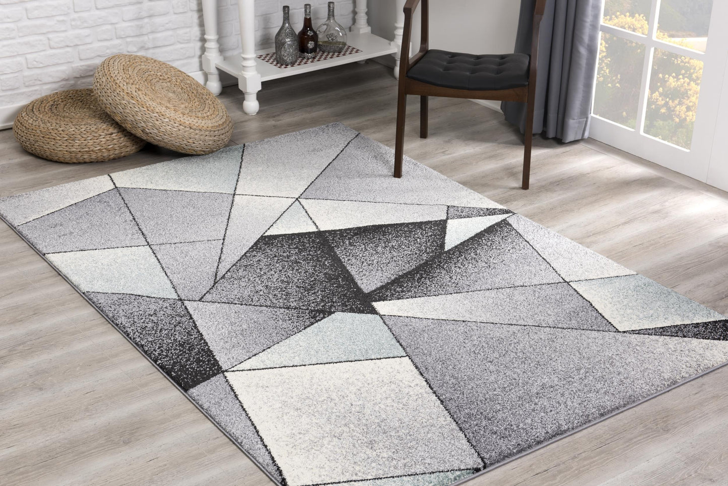 Nour Geometric Contemporary Grey and Blue Indoor Rug