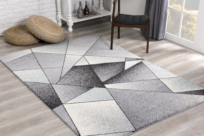 Nour Geometric Contemporary Grey and Blue Indoor Rug