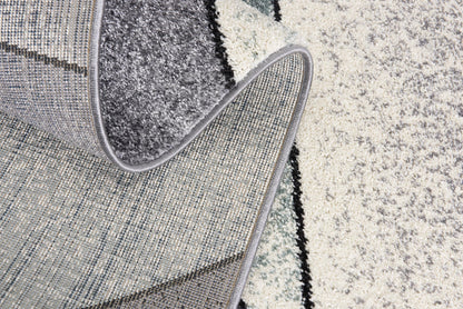 Nour Geometric Contemporary Grey and Blue Indoor Rug