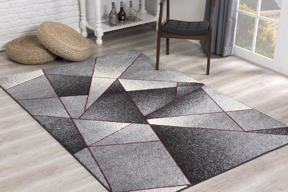 Nour Geometric Contemporary Grey and Red Indoor Rug
