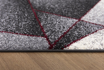 Nour Geometric Contemporary Grey and Red Indoor Rug