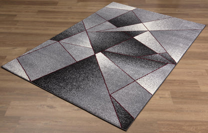 Nour Geometric Contemporary Grey and Red Indoor Rug