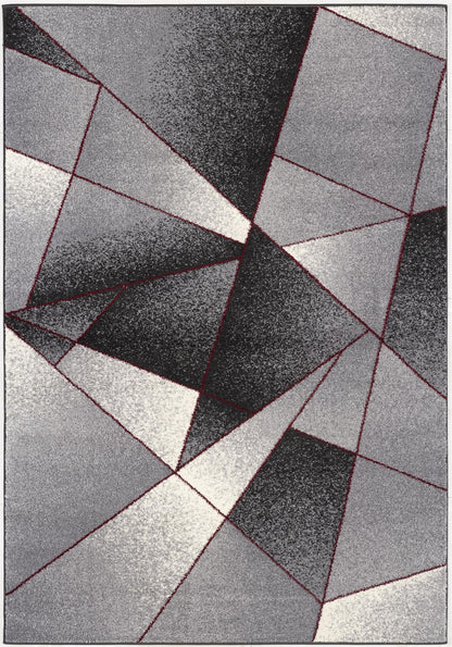 Nour Geometric Contemporary Grey and Red Indoor Rug