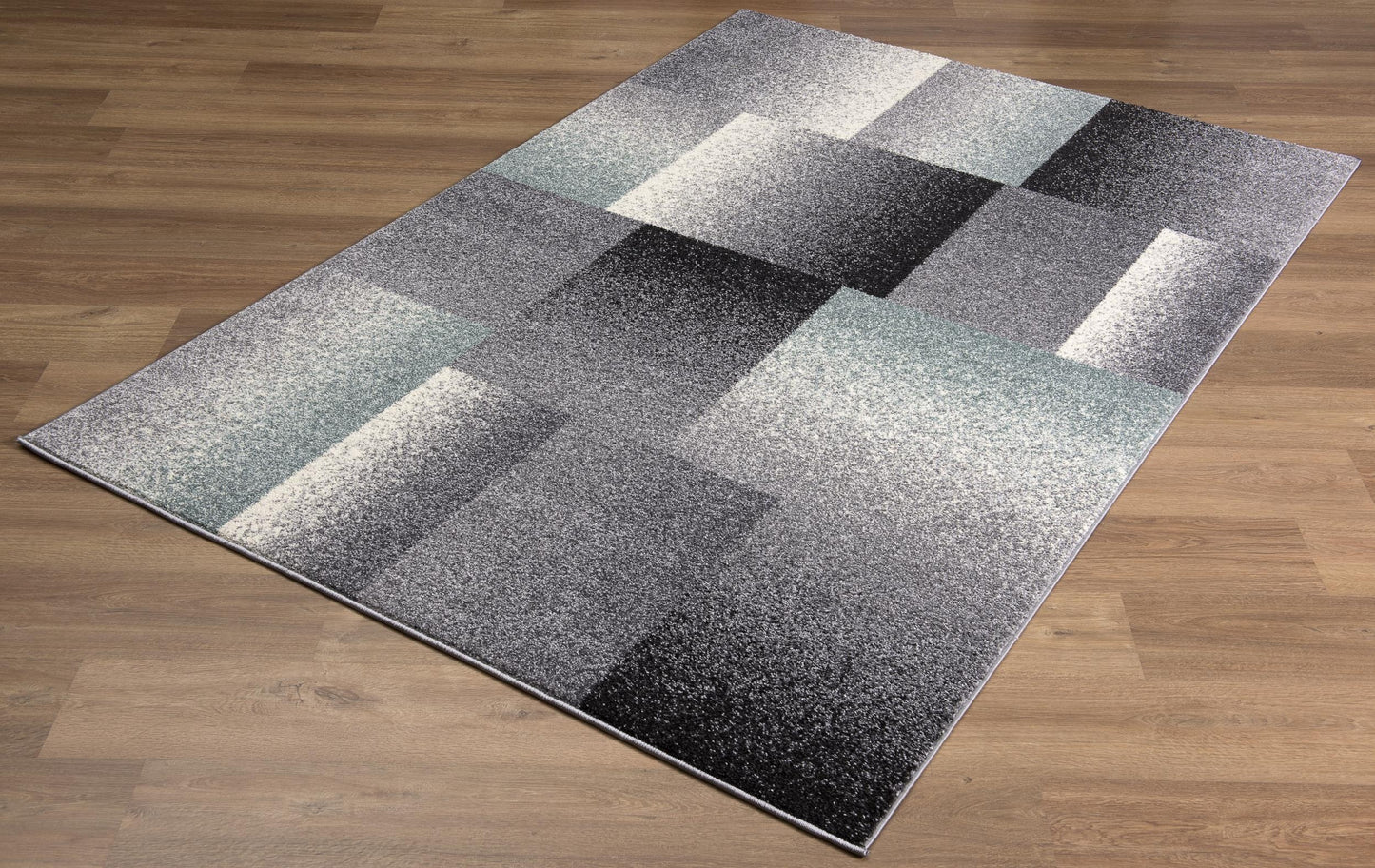 Riwaq Abstract Contemporary Grey and Blue Indoor Rug