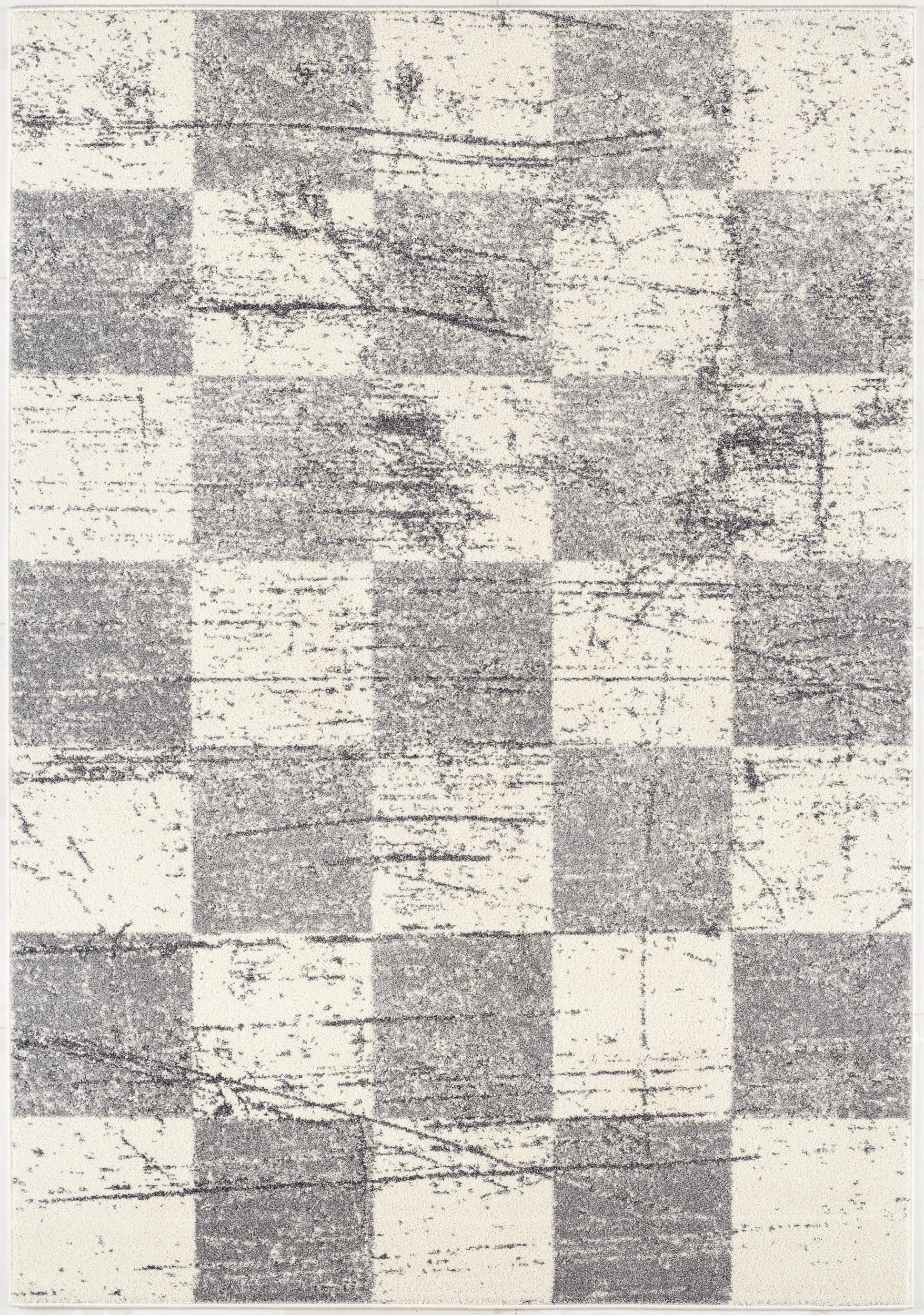 Prana Checkered Contemporary White and Grey Indoor Rug-3