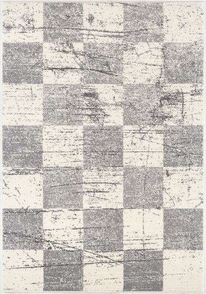 Prana Checkered Contemporary White and Grey Indoor Rug-3