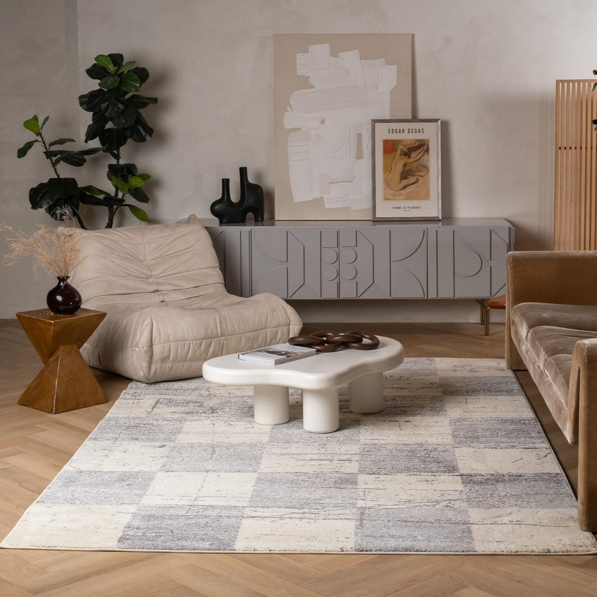 Tapis blanc contemporain géométrique Nova