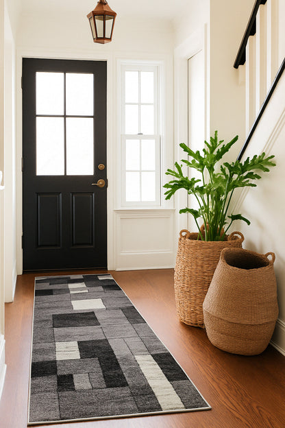 Sama Geometric Contemporary Grey and Black Indoor Rug