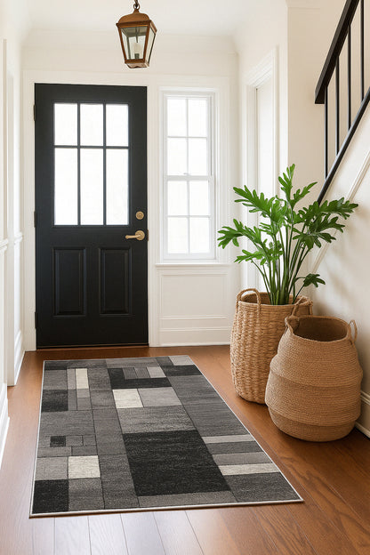 Sama Geometric Contemporary Grey and Black Indoor Rug