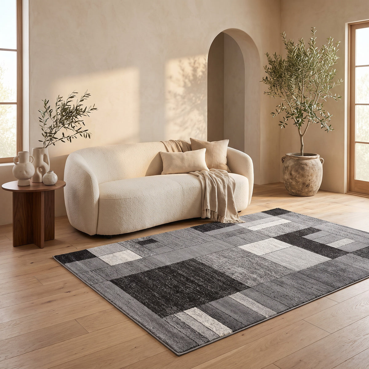 Sama Geometric Contemporary Grey and Black Indoor Rug