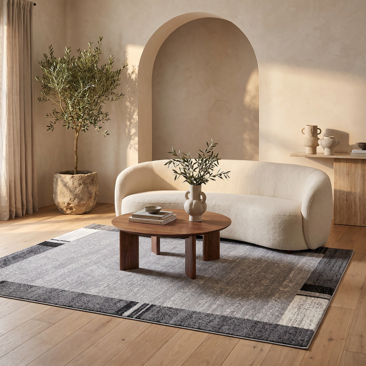 Wasl Geometric Contemporary Grey and Black Indoor Rug