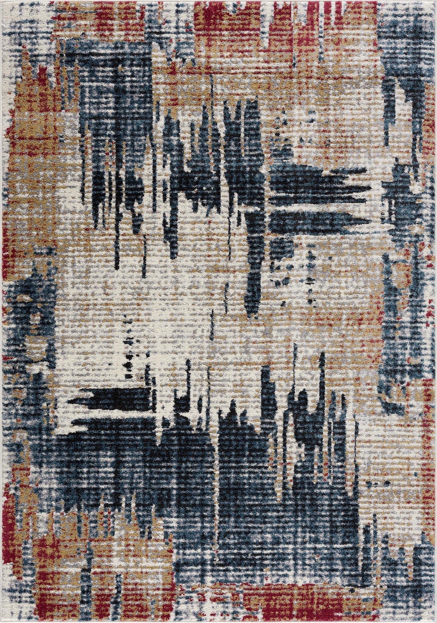 Mehr Abstract Contemporary Blue and Red Indoor Rug-3