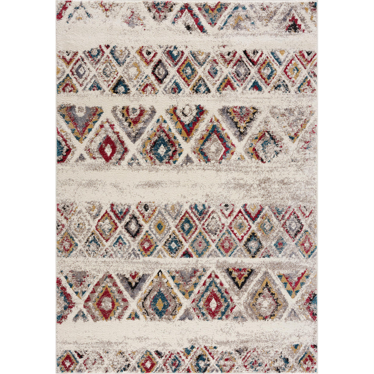 Alfombra Safa Boho Contemporánea Crema y Roja para Interiores