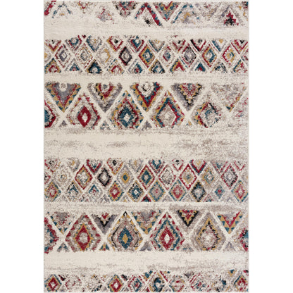 Safa Boho Contemporary Cream and Red Indoor Rug