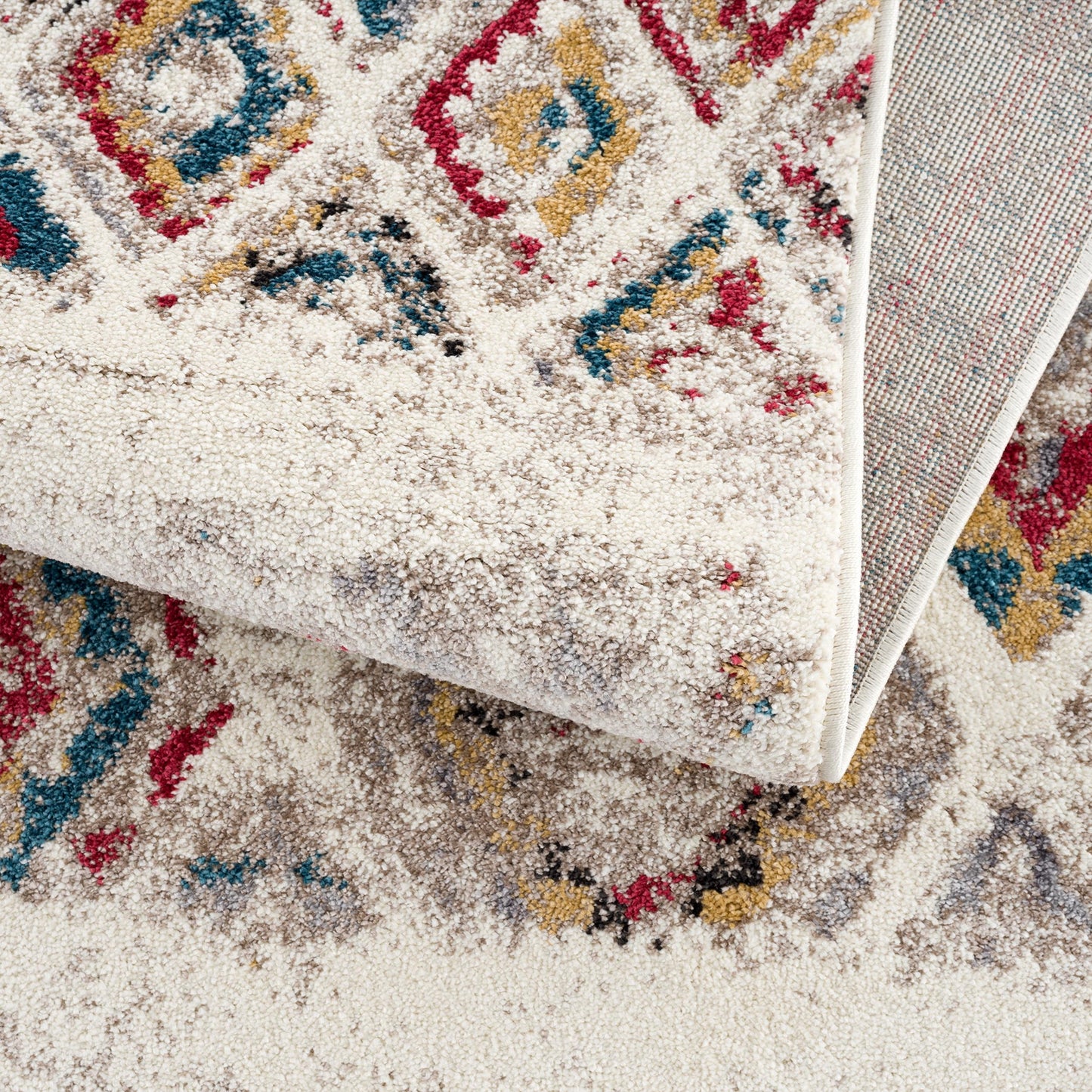 Safa Boho Contemporary Cream and Red Indoor Rug