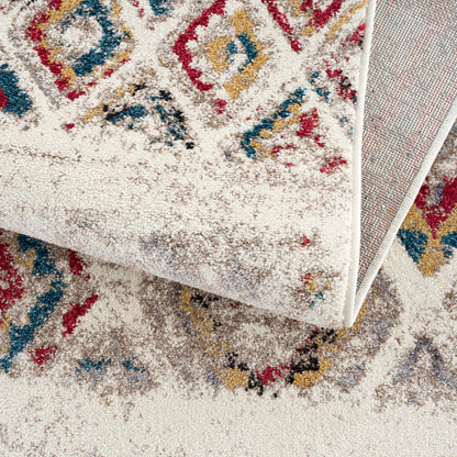 Safa Boho Contemporary Cream and Red Indoor Rug