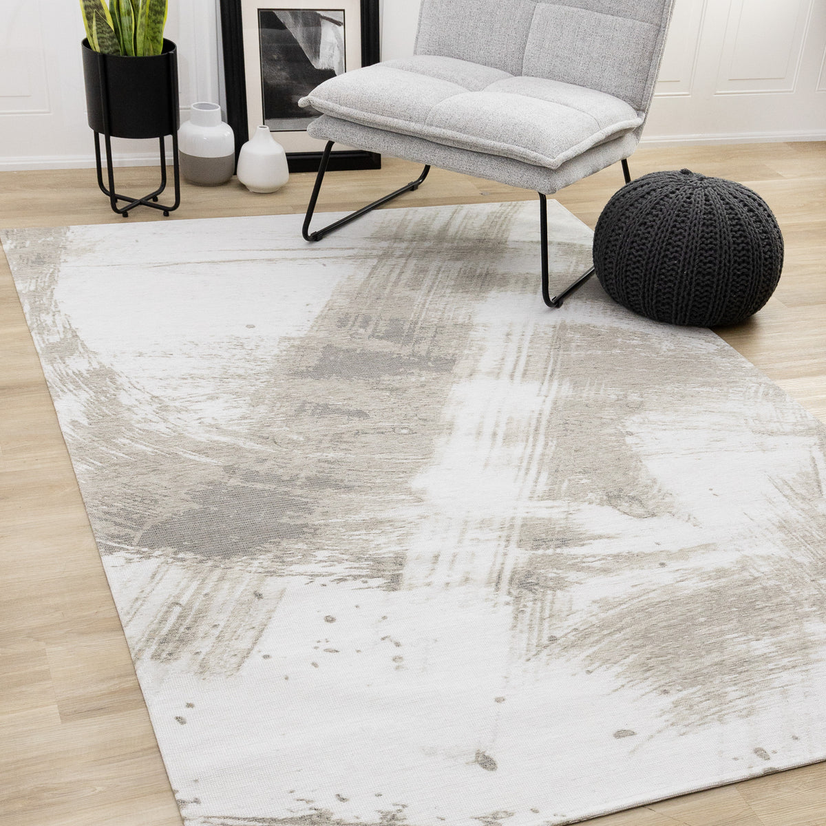 Tapis contemporain blanc organique